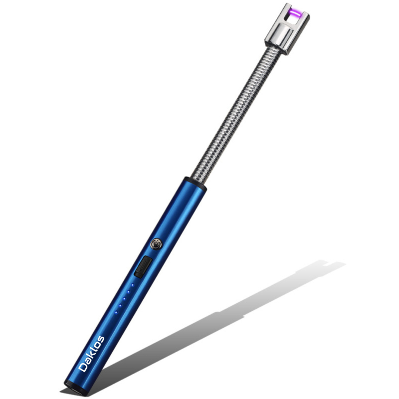 Dlouhý flexibilní nabíjecí plazmový zapalovač na svíčky a krb v dárkové krabičce - modrá