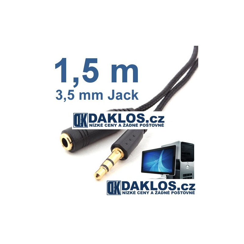 Prodlužovací audio kabel 1,5 m pro 3,5 mm Jack s pozlacenými konektory, Barva Bílá