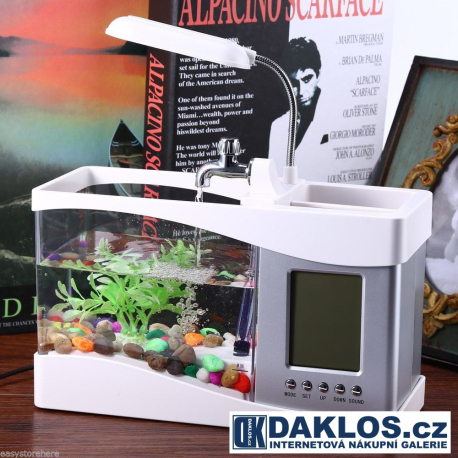 USB akvárium / aquarium / digitální hodiny / budík / teploměr / kalendář