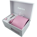 Luxusní set růžový se vzorem - Kravata, kapesníček do saka, manžetové knoflíčky, kravatová spona v dárkovém balení