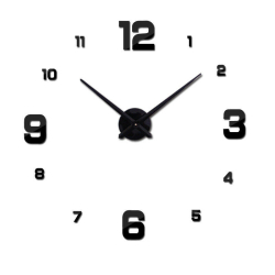 Velké nalepovací 3D nástěnné analogové hodiny - velká malá čísla - plně černé